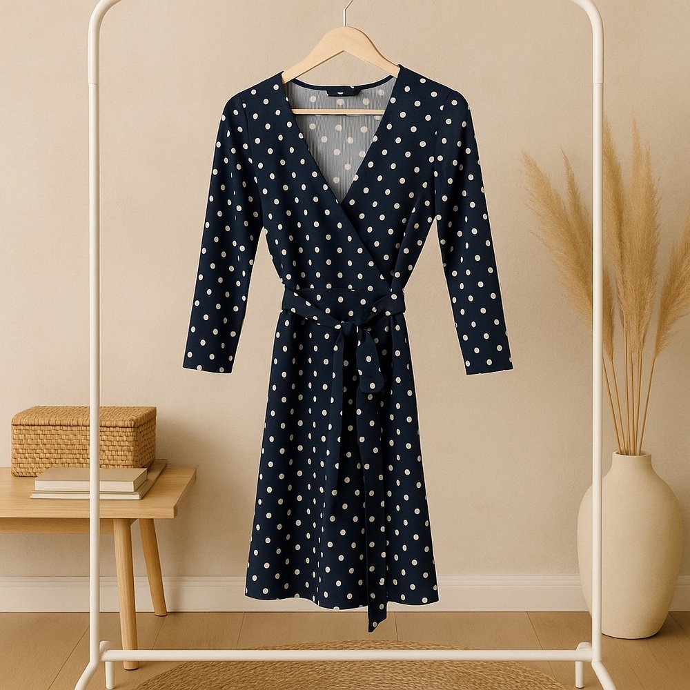 Tiana B. Navy and White Polka Dot Midi Dress